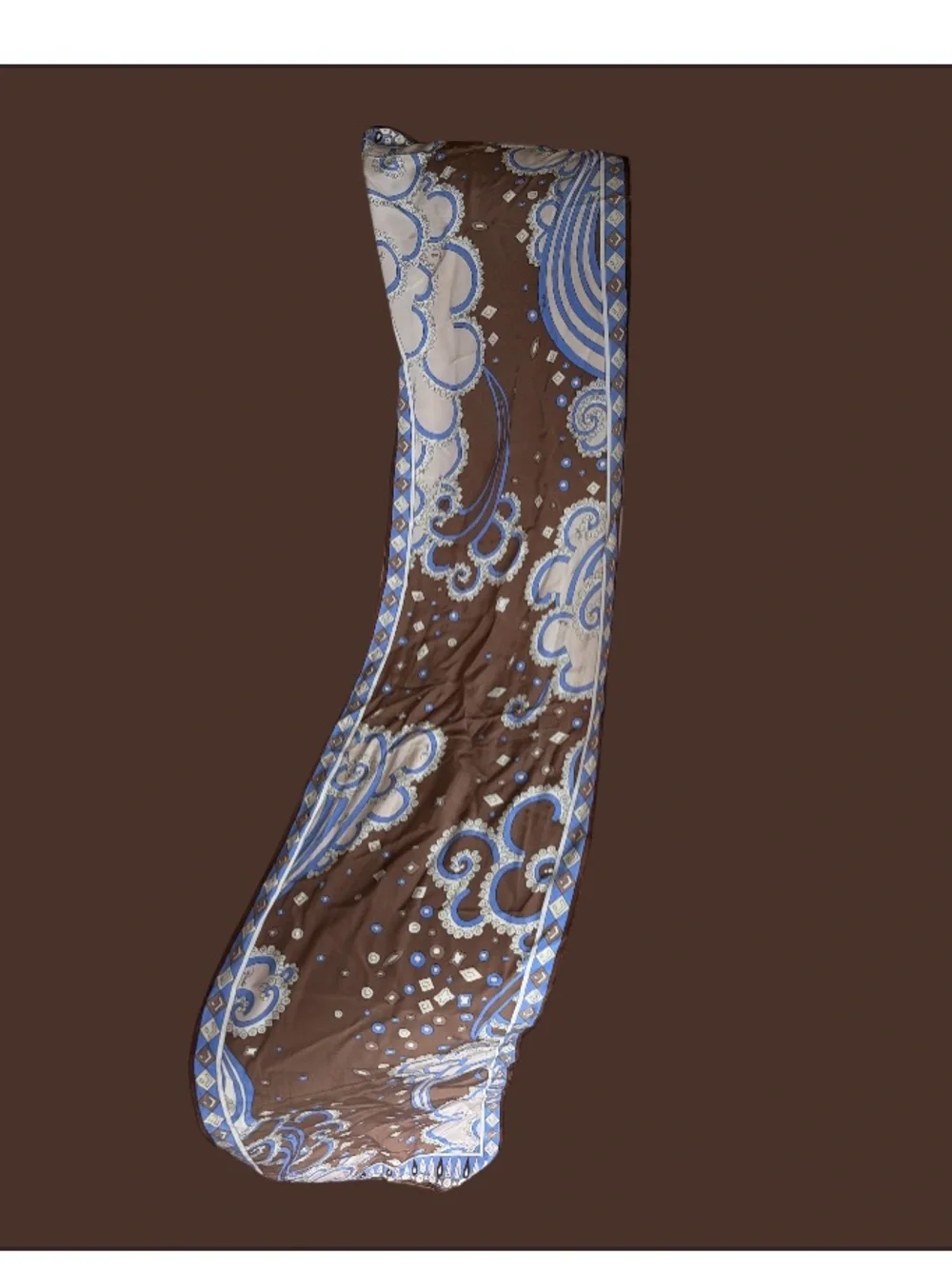 Emilio Pucci Brown, Blue and Cream Paisley Silk Scarf